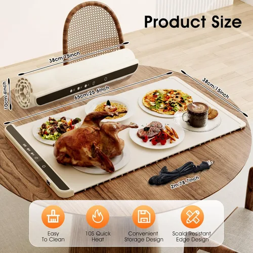 Miniatura 5 de Tapete de calentamiento de alimentos para calentadores de alimentos para fiestas, platos de bufé y calentadores, bandejas de calentamiento