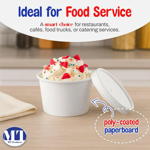 Miniatura 4 de MT Products Vasos de sopa de papel blanco con tapas de papel ventiladas de 8 onzas – 20 tazas y 20 tapas – Vasos desechables para helado o cuencos