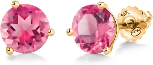 Miniatura 29 de Gem Stone King Aretes de Martini de oro amarillo de 14 quilates Aretes de tuerca de 3 puntas para mujeres y hombres Redondos de 0.236 pulgadas