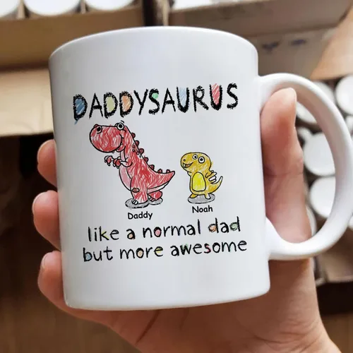 Miniatura 4 de GOSSBY Taza personalizada (1 dinosaurio bebé) ... Like a normal dad but more awesome - Taza personalizada para padres, dinosaurio para papá y bebé