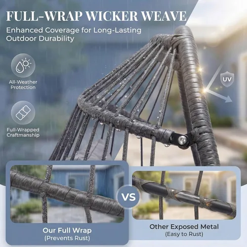 Miniatura 8 de Nicesoul Silla colgante para huevos al aire libre sin soporte, cesta de huevos para interiores con cojín, silla hamaca en forma de huevo de 350 Gris