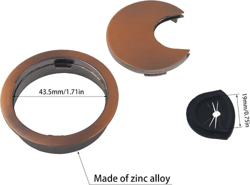 Miniatura 3 de 4 ojales de escritorio de aleación de zinc de 2 pulgadas para organizador de cables (bronce rojo)
