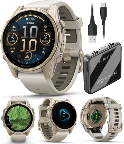 Miniatura 37 de Garmin Fenix 8 – 2 pulgadas, reloj inteligente multideporte GPS AMOLED, zafiro, titanio con banda de silicona naranja brillante/grafito, linterna
