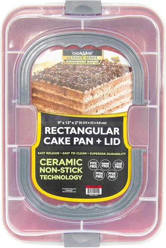 Miniatura 5 de casaWare Molde rectangular cubierto para tartas de 9 x 13 x 2 pulgadas con asas anchas (granito azul)