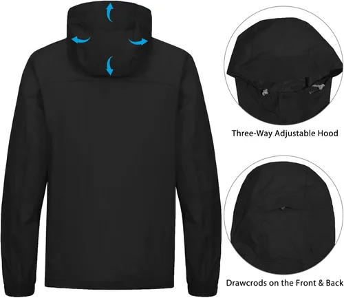 Miniatura 3 de Little Donkey Andy Chaqueta impermeable para hombre, ligera, cortavientos con capucha para golf, senderismo, UPF 30