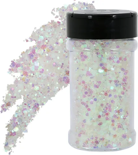 TORC Purpurina holográfica blanca de 4 onzas, mezcla de purpurina gruesa a granel para decoración de festivales de arte cosmético de resina Blanco