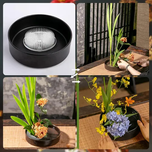 Miniatura 7 de Calsoling 4 piezas de rana de flores transparente, soporte redondo para arreglos florales, rana con 3 ventosas de arte japonés Ikebana