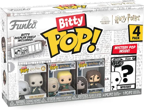 Funko Bitty POP! HP - Voldemort, paquete de 4 - Lord Voldemort, Draco Malfoy (quidditch), Bellatrix Lestrange y una mini figura sorpresa misteriosa