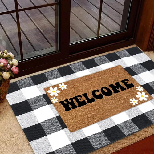 Miniatura 4 de Buffalo - Alfombra a cuadros de 27.5 x 43 pulgadas, cuadros blancos y negros, algodón lavable, ideal para porche delantero, cocina, entrada, patio