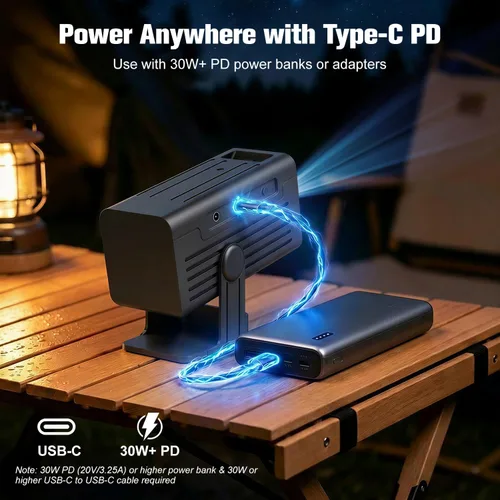 Miniatura 7 de Mini proyector, proyector portátil compatible con 4K, proyector de películas para exteriores Full HD 1080P con WiFi6 y Bluetooth