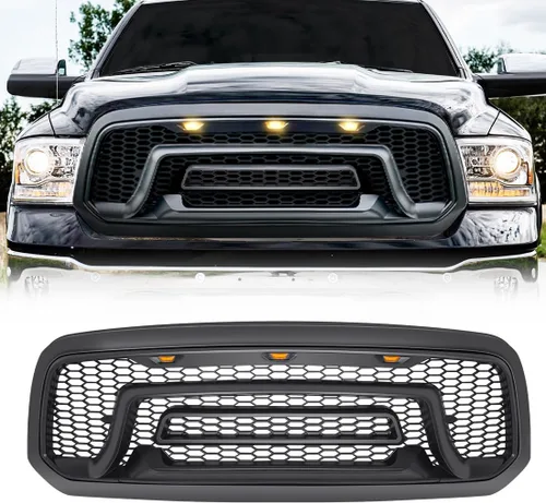 Rejilla delantera compatible con Dodge Ram 1500 2013-2018, Ram 1500 Classic 2019-2023, parrilla de parachoques con luces ámbar (sin letra "RAM")