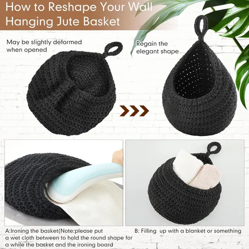 Miniatura 5 de Honeydak Cestas colgantes de pared bohemias para cocina, paquete de 3 cestas de lágrima con ganchos, almacenamiento de frutas, cebollas, verduras
