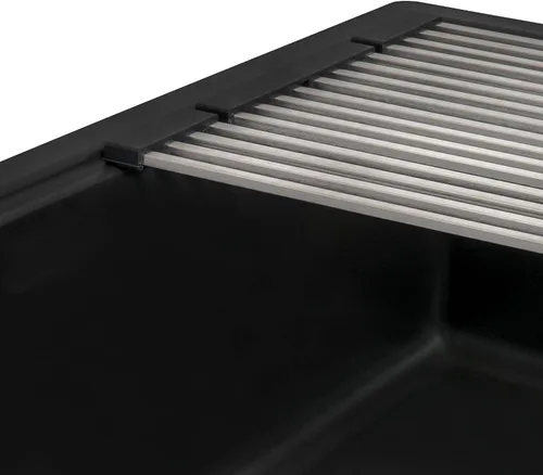 Miniatura 8 de Ruvati Fregadero de cocina de cuarzo compuesto de granito de 30 pulgadas con estación de trabajo, montaje por debajo y acabado negro mate - RVG2310BK