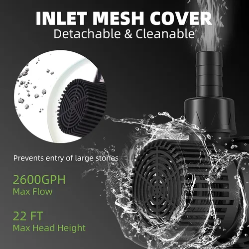 Miniatura 2 de FREESEA Bomba de agua sumergible para estanque: 2600 GPH 85 W DC 24 V Bomba de fuente de retorno con tubo de 15 pies para acuario pecera jardín al
