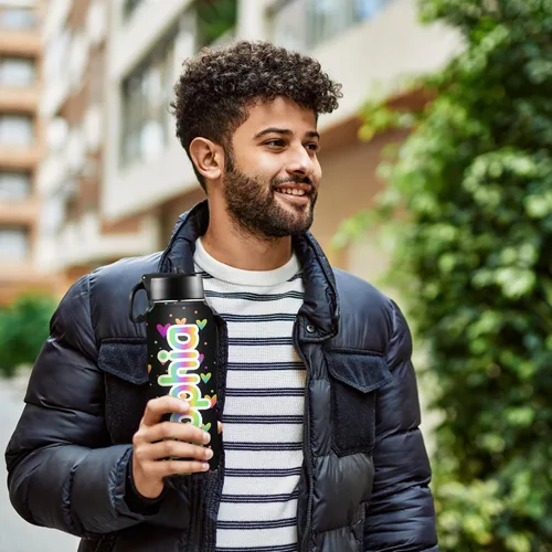 Miniatura 5 de Botellas de agua personalizadas para niñas, de acero inoxidable con aislamiento de doble pared con pajita, botella de agua de color degradado