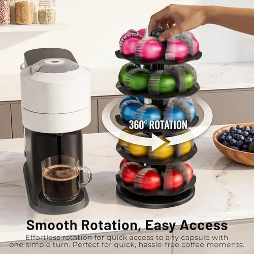 Miniatura 3 de EVERIE Organizador giratorio de cápsulas de café para carrusel compatible con 40 cápsulas Nespresso Vertuoline (negro)
