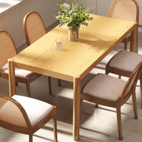 Miniatura 10 de LukeAlon Mesa de comedor de madera negra para 4 a 6 personas, mesa larga de cocina moderna de 64 pulgadas con patas de madera, mesas de comedor