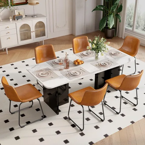 Miniatura 7 de REONEY Juego de 2 sillas de comedor, sillas de comedor sin brazos de piel sintética con respaldo, silla moderna de cocina comedor de 18 pulgadas