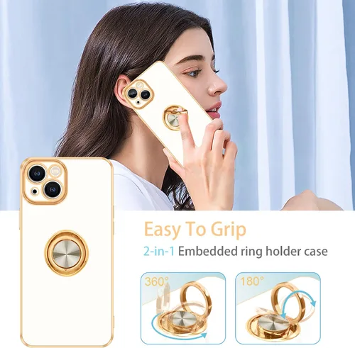 Miniatura 5 de Fingic Funda para iPhone 14 (no compatible con iPhone 14 Pro/14 Plus/14 Pro Max)[con soporte de anillo giratorio de 360°]