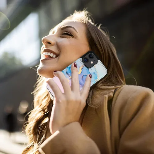 Miniatura 6 de HAOPINSH Funda tipo cartera para iPhone 11 con portarjetas, patrón de mármol rosa azul con tapa trasera plegable, funda de cuero PU con soporte