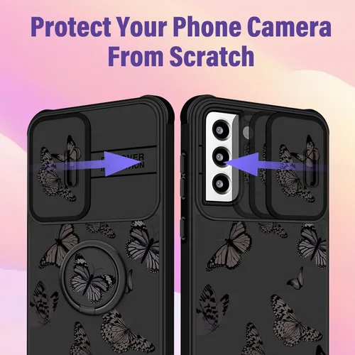Miniatura 4 de Funermei para Samsung Galaxy S22 Plus Funda - Cubierta Linda de Mariposa para Mujeres y Niñas Diseño de Mariposa Negra Linda Kawaii con Funda