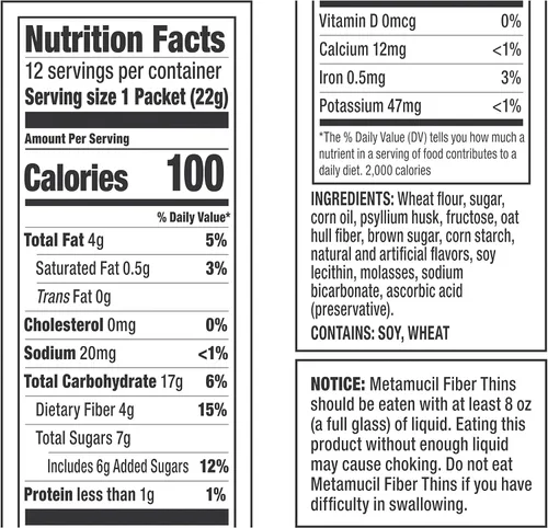 Miniatura 2 de Metamucil, Fiber Thins, suplemento diario de fibra de cáscara de psyllium, apoya la salud digestiva y satisface el hambre, sabor crujiente