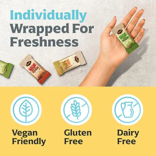 Miniatura 5 de Halva Tahini Bar Mini Snacks – Surtido de 18 aperitivos israelíes Halvah de pistacho, vainilla y cacao en grano – Snacks veganos Kosher sin gluten