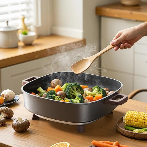 Miniatura 4 de AORAN - Sartén eléctrica de 12 x 12 pulgadas, 1500 W, con 5 herramientas de cocina, plancha antiadherente de 6.5 cuartos de galón, apta