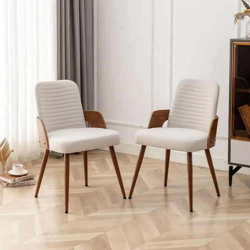 Miniatura 6 de Sillas de comedor, sillas de cocina modernas de mediados de siglo, sillas decorativas tapizadas de tela beige, patas de metal, sillas de escritorio