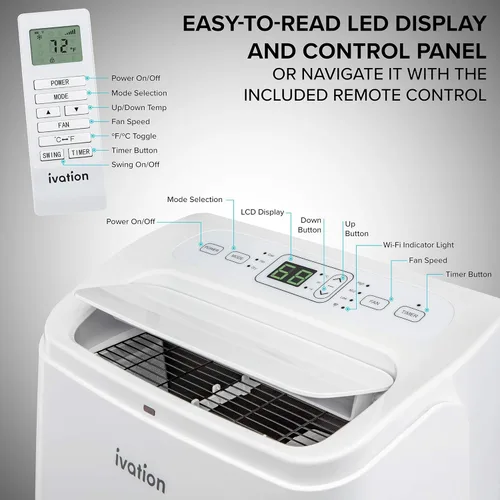 Miniatura 2 de Aire acondicionado Ivation con Wi-Fi de 8500 BTU hasta para 250 pies cuadrados (5500 BTU SACC), control por app 3 en 1, deshumidificador