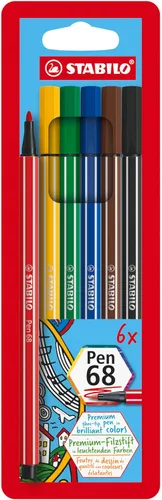 Miniatura 12 de STABILO Pen 68 - Bolígrafo con punta de fieltro de calidad premium, cartera de 6 colores de neón Colores surtidos