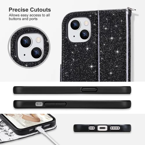 Miniatura 8 de ULAK Compatible con iPhone 13 Funda tipo cartera para mujer, funda tipo billetera de piel PU con tarjetero y función de caballete, funda protectora