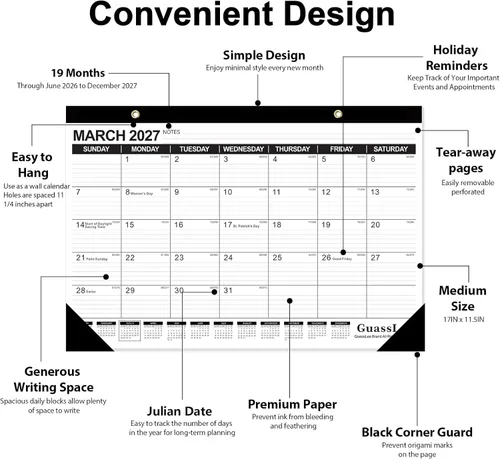Miniatura 3 de GuassLee Calendario de escritorio 2026-2027 – Calendario de escritorio de 17 x 11.5 pulgadas, 18 meses, desde enero de 2026 hasta junio de 2027