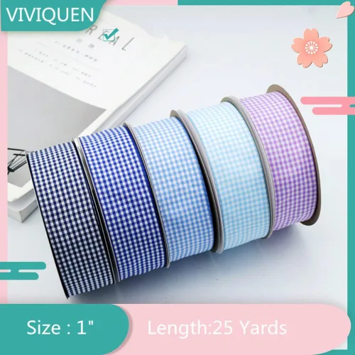 Miniatura 8 de VIVIQUEN Cinta Gingham a Cuadros Cinta a Cuadros de 1 Pulgada de Ancho Cinta de Tafetán a Cuadros 25 Yardas de Largo 100% Poliéster Borde Tejido