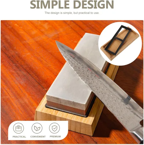 Miniatura 5 de Yardwe Soporte de piedra de afilar de bambú con base de goma antideslizante, ideal para afilar cuchillos de cocina en el hogar, 8.46 x 3.74 x 0.98