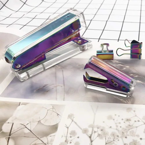 Miniatura 4 de NatSumeBasics Lindo removedor de grapas de arcoíris, herramienta de extracción de grapas transparente para el hogar, oficina, escuela, accesorios