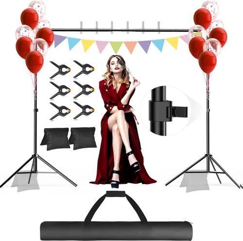 Miniatura 10 de Soporte para Telón de Fondo, 10 x 7 pies (ancho x alto) Soporte para Fondo Fotográfico Kit de Soporte Ajustable con 2 Barras Transversales, 8