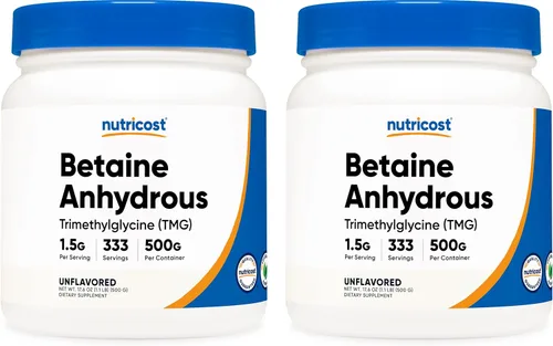 Nutricost Betaína Anhidra Trimetilglicina (TMG) Polvo 500G (2 Botellas)