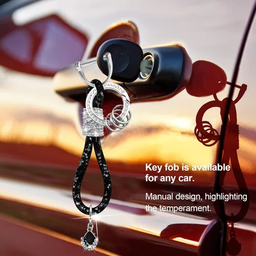 Miniatura 7 de Llavero de cristal para mujer, accesorios de llavero con diamantes de imitación, decoración universal de moda para llavero de automóvil (negro)