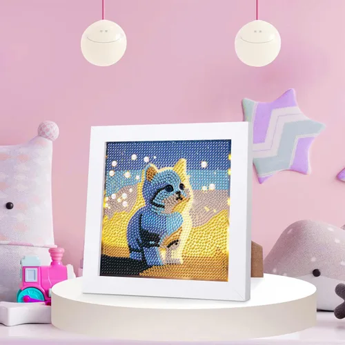 Miniatura 4 de xackcme Kits de pintura de diamantes de gato para niños con marco, arte de diamantes de animales para niños de 4 a 8 a 12 años, kit de pintura