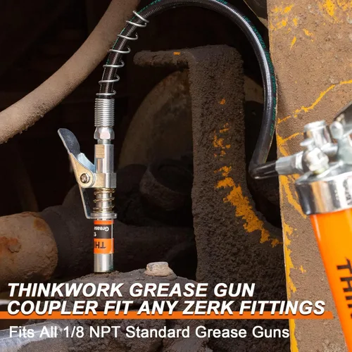 Miniatura 5 de THINKWORK Acoplador de Pistola de Grasa, Puntas de Pistola de Grasa de 0.53", Acopladores de Pistola de Grasa de Bloqueo Fuerte, 12000 PSI Acoplador