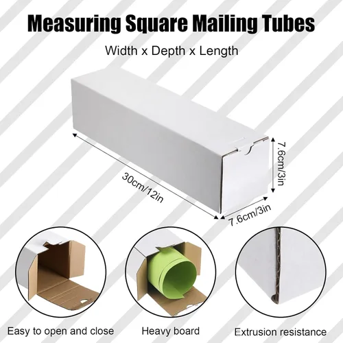 Miniatura 2 de Colarr 50 tubos de correo de 3 x 3 x 12 pulgadas, caja de cartón corrugado, tubos de envío cuadrados, cajas de vaso para mudanza y almacenamiento, a