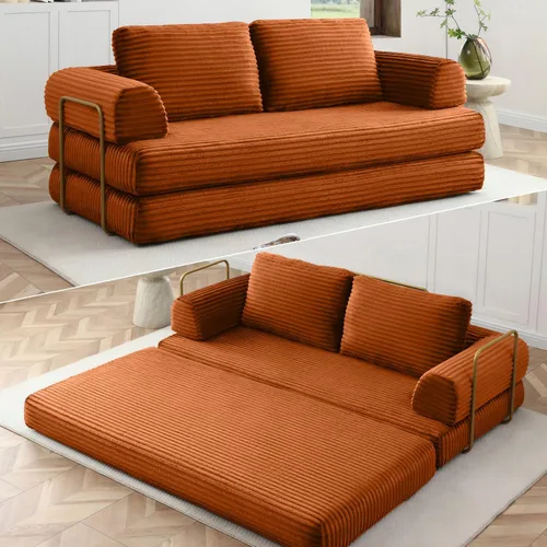 Miniatura 7 de HANXIN Sofá cama convertible de 78 pulgadas, sofá cama plegable con marco de forma fija, sofá biplaza sin hueso futón con cama extraíble, no Beige