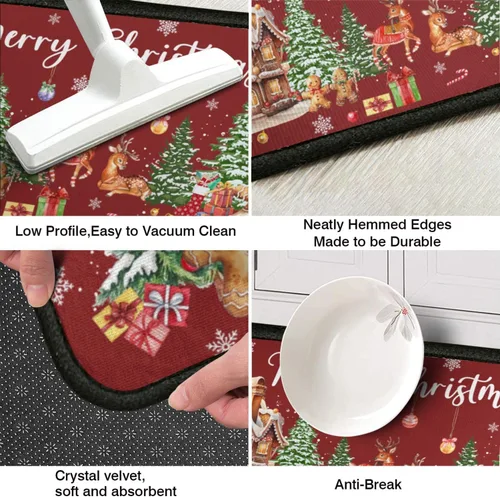 Miniatura 6 de Juego de 2 alfombras de cocina de Navidad, muñeco de nieve, árbol de Navidad, antideslizantes, lavables, decoración de cocina de invierno y Navidad
