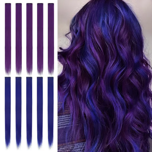Miniatura 12 de Sofeiyan 10 extensiones de cabello sintético lacio de colores con clip de 22 pulgadas, para mujeres, niños y niñas, para Halloween, Navidad