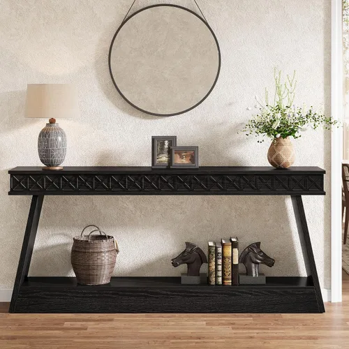 Miniatura 8 de Tribesigns Mesa Consola Moderna, Mesa de Entrada Extra Larga de 71 Pulgadas con Almacenamiento, Mesa de Sofá Estrecha de 2 Niveles Detrás del Sofá