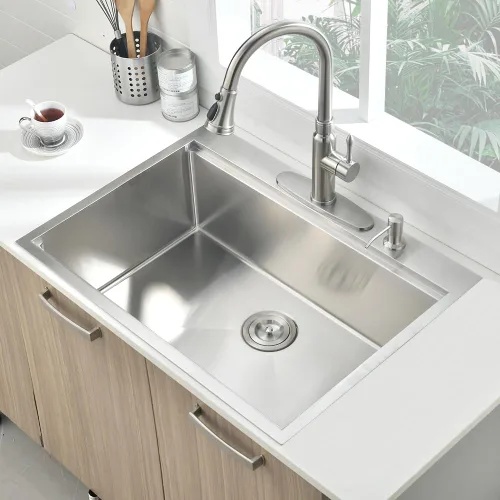 Miniatura 2 de Fregadero de cocina de 33 x 19 pulgadas, estación de trabajo de montaje superior, de acero inoxidable calibre 16, fregadero de cocina de un solo