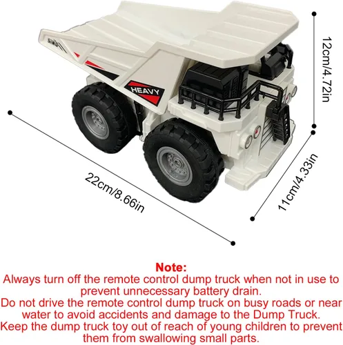 Miniatura 8 de Camión volquete con control remoto, 2.4Ghz 11 canales RC vehículo de construcción de juguete con luces de música, camión de basura de transporte