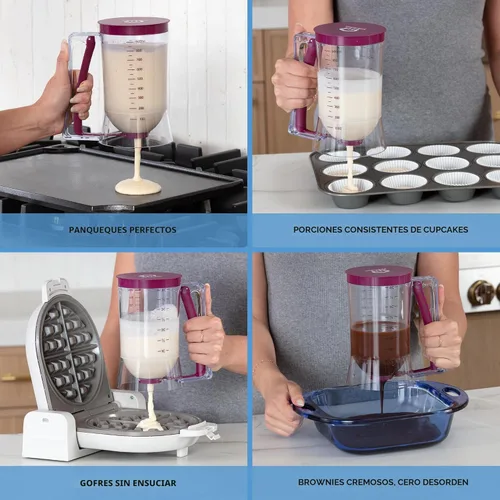 Miniatura 2 de Dispensador de masa para panqueques y pastelitos, herramienta ideal para hornear tortas, pastelitos, waffles, panecillos, crepes o cualquier comida