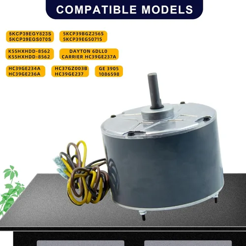 Miniatura 4 de Motor de ventilador de condensador 5KCP39EGS070S de 1/4 HP, 1100 RPM, 48 marcos, 208-230V repuesto compatible con GE3905, 5KCP39EGY823S, HC39GE237
